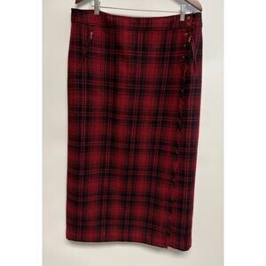 Vintage EDDIE BAUER Wool Black Red Tartan Plaid Blanket Wrap Maxi Skirt Sz 16